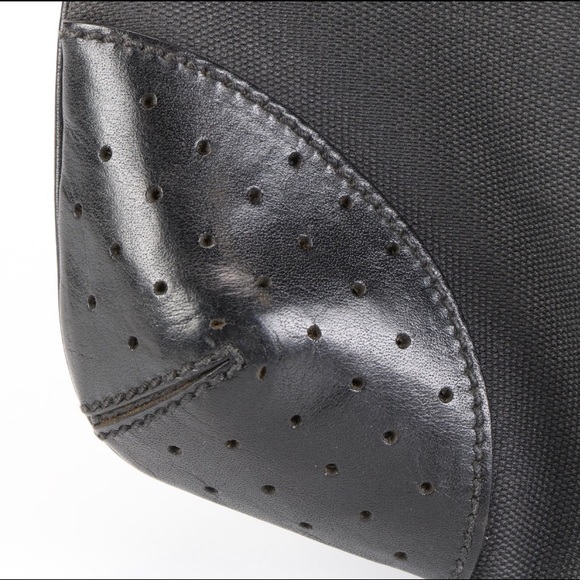 Gucci GG Logo Black Canvas &Perforated Leather Bag - Picture 8 of 12